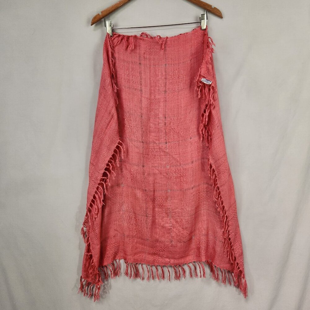 Ben Goodman Red Woven Square Scarf Women's 31x31 Fringe Rayon Minimalist Elegant